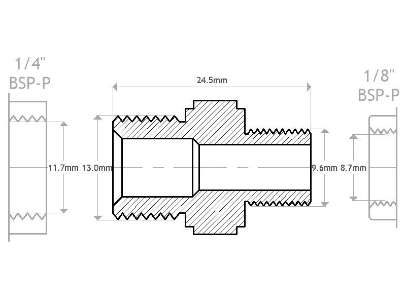 Coupler Reducing 1/4' Male to 1/8' Male