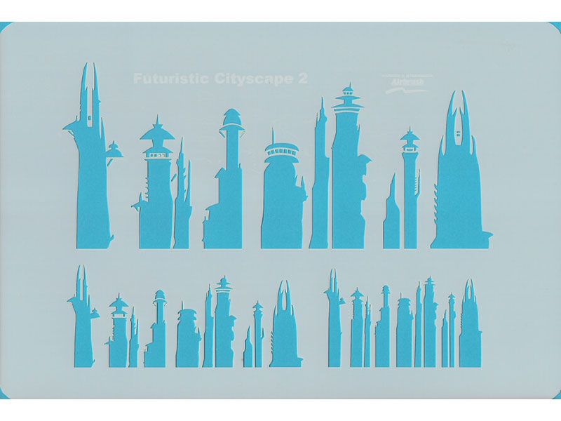 Futuristic Cityscape Airbrush Stencil Set